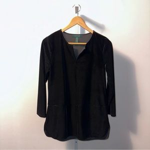 Lauren Ralph Lauren Black Velvet Tunic Top Keyhole Neckline Size Medium 3/4 Slv
